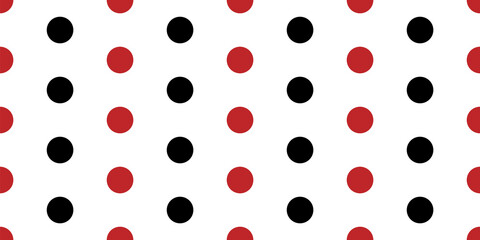 Regular red and black polka dots seamless vector border. Simple banner with white background. Elegant geometric backdrop. Design for ribbon, trim, edging, kabuki theatre concept