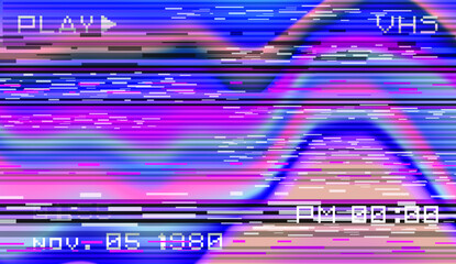 Abstract technology background with pixel noise compression artifacts. Glitched screen with digital datamoshing effect like retro look of an old damaged VHS tape.