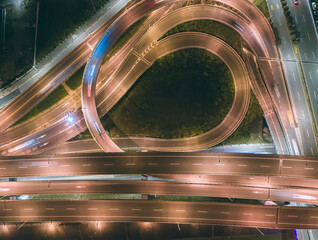 Traffic Circle roundabout Aerial View - Traffic concept image, traffic circle roundabout bird‘s eye night view use the drone in Taipei, Taiwan.