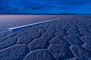 Landscape at sunset in Salinas Grandes in the province of Jujuy, Argentina, South America, America