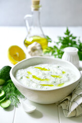 Tzatziki - traditional greek yogurt sauce with cucumber, garlic and dill.