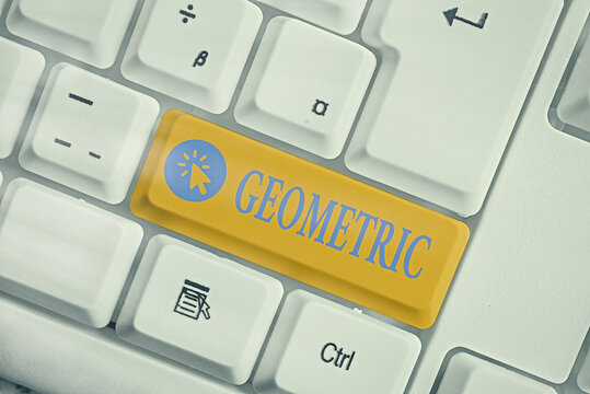 Word writing text Geometric. Business photo showcasing using straight or curved lines in designs and many more. Different colored keyboard key with accessories arranged on empty copy space