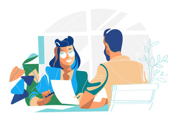 Una donna da un documento da firmare e una penna a un uomo nell'ufficio