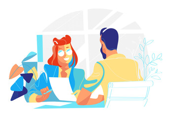 Una donna da un documento da firmare e una penna a un uomo nell'ufficio