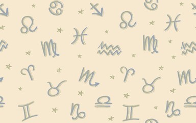 Seamless patterns of 12 zodiac signs. Vector illustration of the horoscope of the constellation