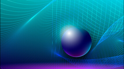 Gravity, gravitational waves concept. Physical and technology background. Design with gravity grid and spheres.