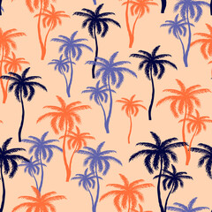 Fototapeta na wymiar Seamless pattern with silhouette palm tree