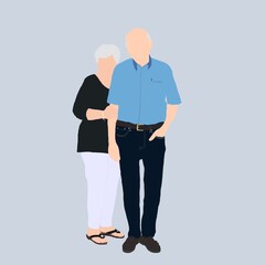 Faceless portrait of an elderly woman and elderly man on a gray background