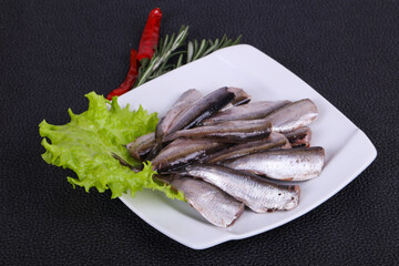 Anchovy fish snack in the bowl