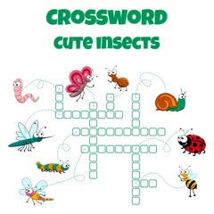 Fotobehang Crossword with insects. Vector education game for children. Word search puzzle. Mini-game for children. © Alexander