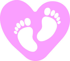 Print Print Cute pink heart, footprint, vector illustration