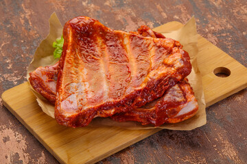 Raw marinated pork ribs