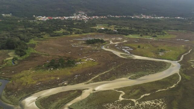 Beautiful beach in Galicia,Spain. Aerial drone Footage