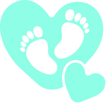 Print Cute blue heart, footprint, vector illustration