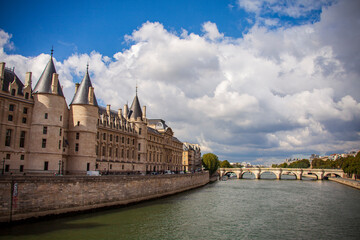 Fototapeta na wymiar The King's Palace and Conciergerie on the banks of the Seine River in Paris, have a long and storied history and offer beautiful examples of gothic architecture.