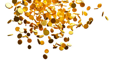 Gold coins falling on white background with copy space 3D render