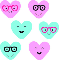 Print Cute pink, blue heart, smile. vector illustration