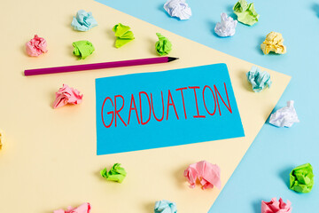 Writing note showing Graduation. Business concept for the award or acceptance of an academic degree...