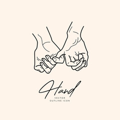 Collection of fine, hand drawn style logos and icons of hands. Fashion, skin care and wedding concept illustrations.