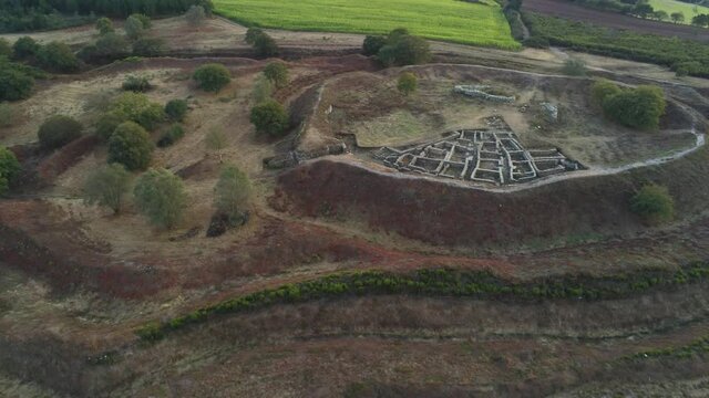 Celtic settlement. Castro in Galicia,Spain. Aerial drone footage
