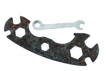 Wrench iron rusty old isolate close up