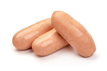 Fresh boiled Sausages, isolated on a white background