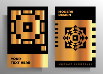 Cover for book, magazine, brochure, booklet, catalog, folder, poster set of templates. Geometric design gold with black. A4 format. EPS 10 vector.