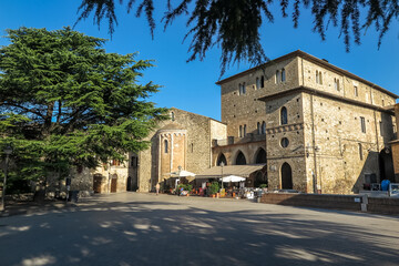Internal courtyard, with some buildings, of the old medieval village of Bevagna, Umbria region, Perugia province, Italy