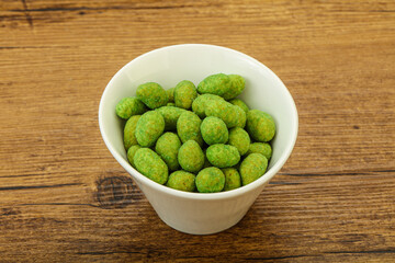 Spicy wasabi peanuts in the bowl