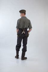 Male actor reenactor in historical military uniform as an officer of the German Army during World...