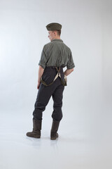 Male actor reenactor in historical military uniform as an officer of the German Army during World...