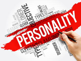 Personality word cloud collage, social concept background