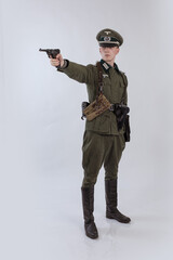 Male actor reenactor in historical uniform as an officer of the German Army during World War II