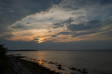 Golden blue light sunset sunrise ocean shoreline cloudscape