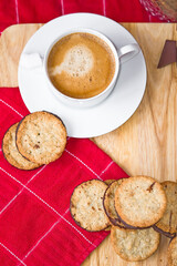 Oatmeal cookies with chocolate and freshly roasted coffee