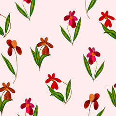 Watercolor. Beautiful hand drawn flowers on long stems for design of cards