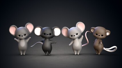 Cute little mice. 3d illustration