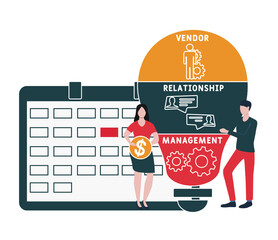 Flat design with people. VRM - Vendor Relationship Management. business concept background. Vector illustration for website banner, marketing materials, business presentation, online advertising.