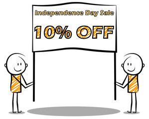 cartoon stickman: sale,offer,10% off,discount,15th august, india, independence day.vector illustration. 