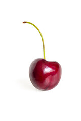 Ripe cherry, dark red with a green stalk