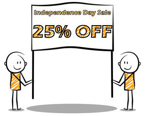 cartoon stickman: sale,offer,25% off,discount,15th august, india, independence day.vector illustration. 