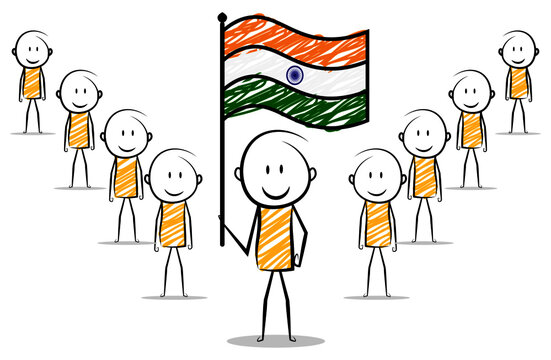 cartoon stickman: 15th august, india, independence day.vector illustration. 