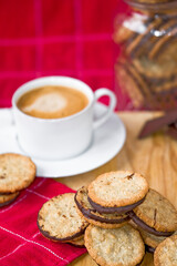 Oatmeal cookies with chocolate and freshly roasted coffee