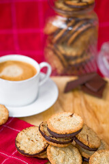 Oatmeal cookies with chocolate and freshly roasted coffee