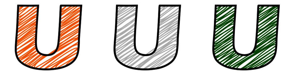 set of tricolor font series: letter U.vector illustration.