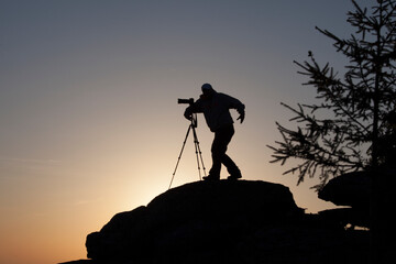 Silhouette of man on sunset. Element of design