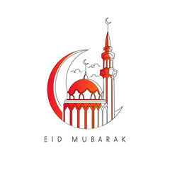 Illustration design vector mosque and moon for celebration eid mubarak