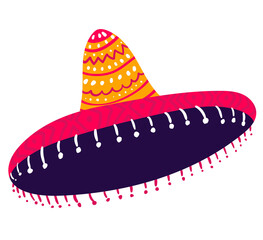 Mexican typical sombrero hat for head, cap mexico concept traditional costume icon isolated on white, flat vector illustration. Decoration headgear festive clothing, north america country.