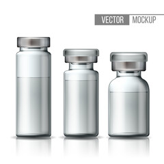 Template of transparent glass medical vial with aluminium cap.