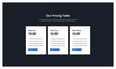 Vector Pricing table template design in modern style